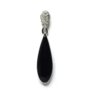 Large Onyx Tear Drop Inlaid .11Ctw Diamond Pendant