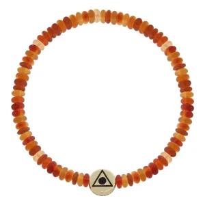 Light of the Majestic Recessed Enameled Gold Disk on Carnelian Beaded Bracelet