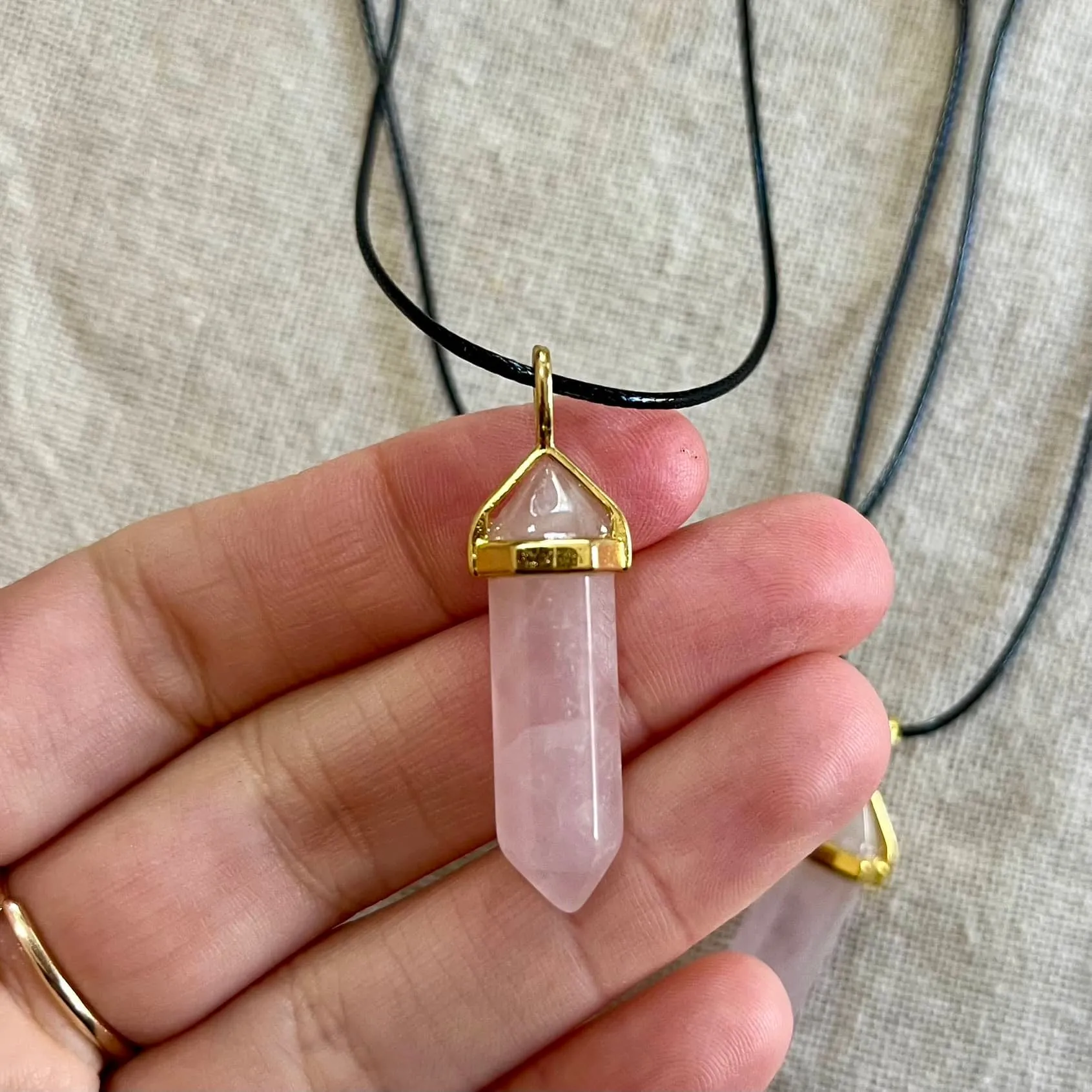 Lithos Point Pendant - Rose Quartz