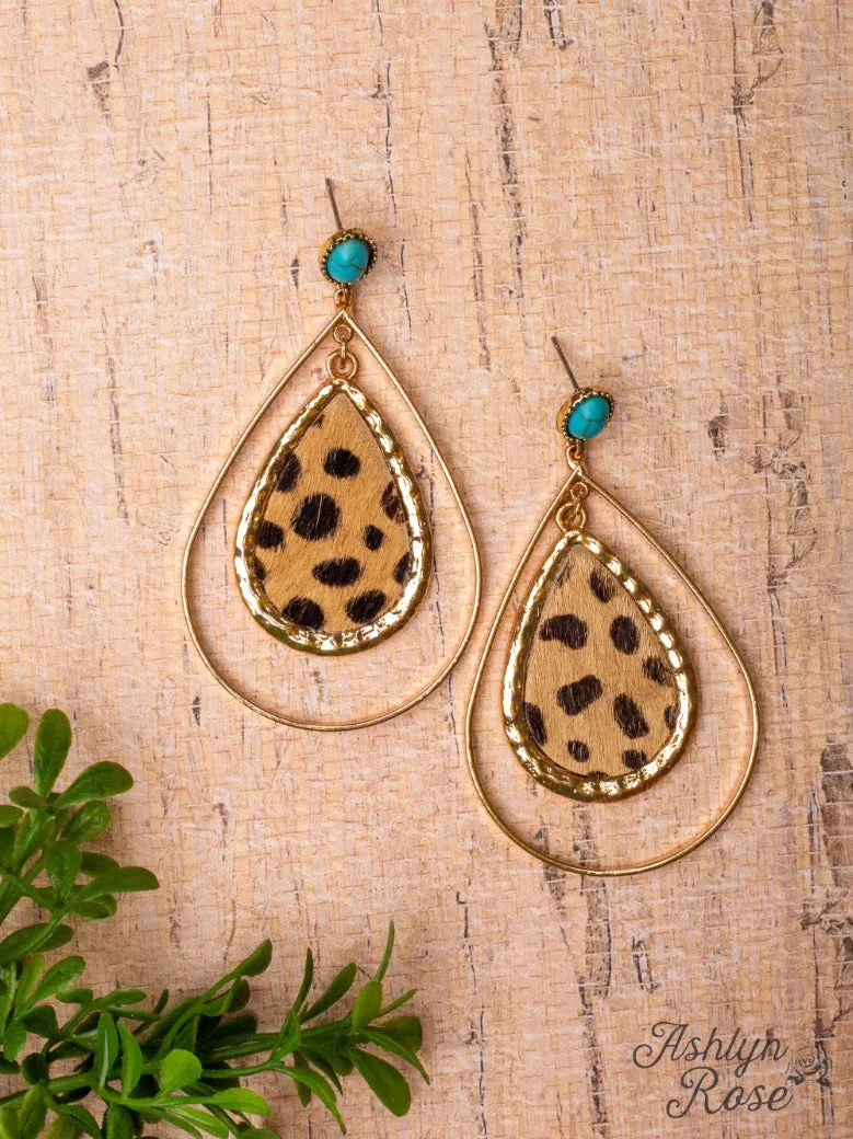 LITTLE DOLLY, LITTLE BETH LEOPARD DOUBLE TEARDROP STUD EARRINGS