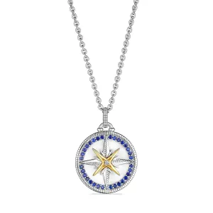 Little Luxuries Long North Star Medallion Necklace with Blue Sapphire, Diamonds and 18K Gold