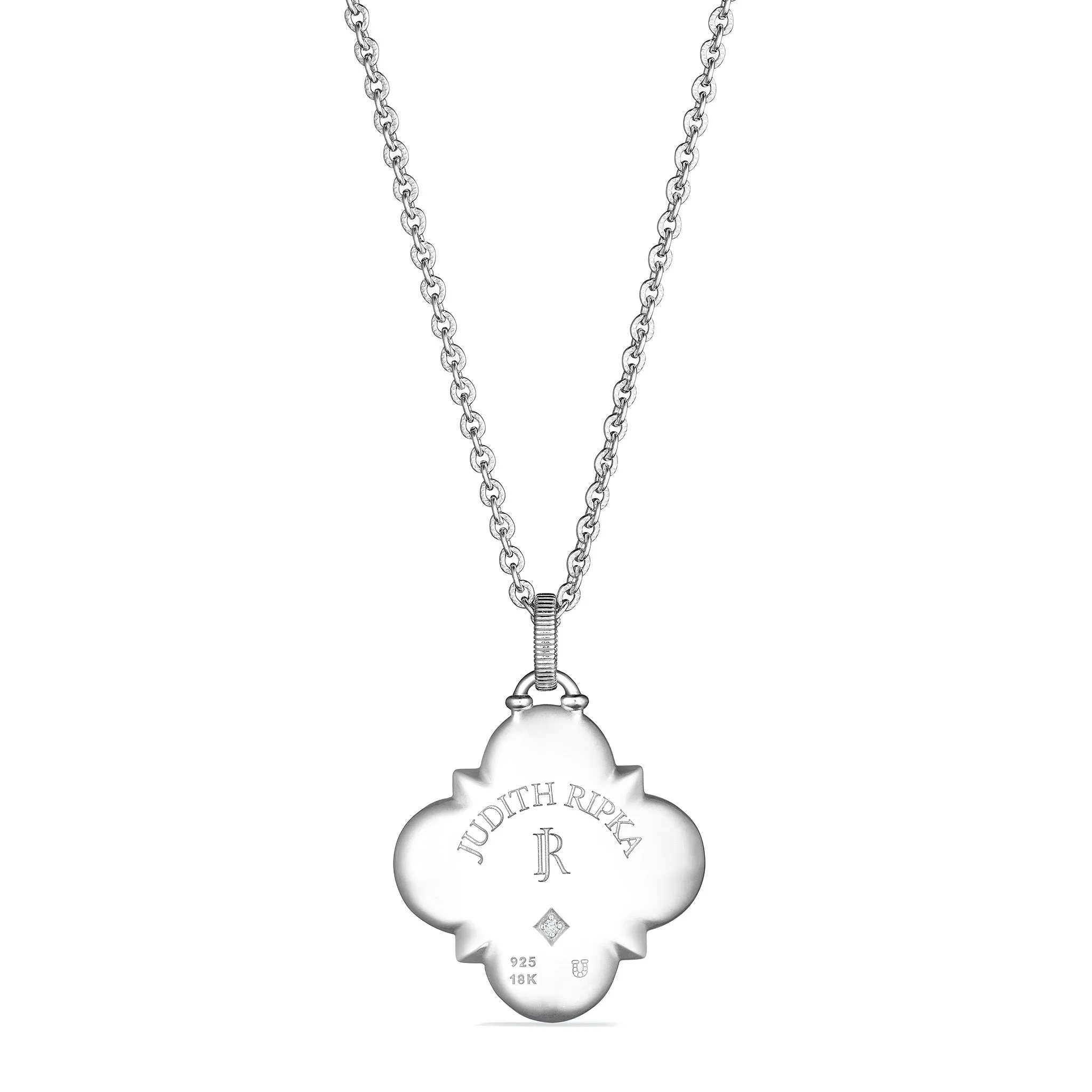 Little Luxuries Long Quatrefoil Hamsa Medallion Necklace with Blue Sapphire, Diamonds and 18K Gold