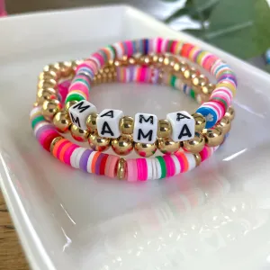 MAMA Heishi Bracelet Stack-Pink Multi