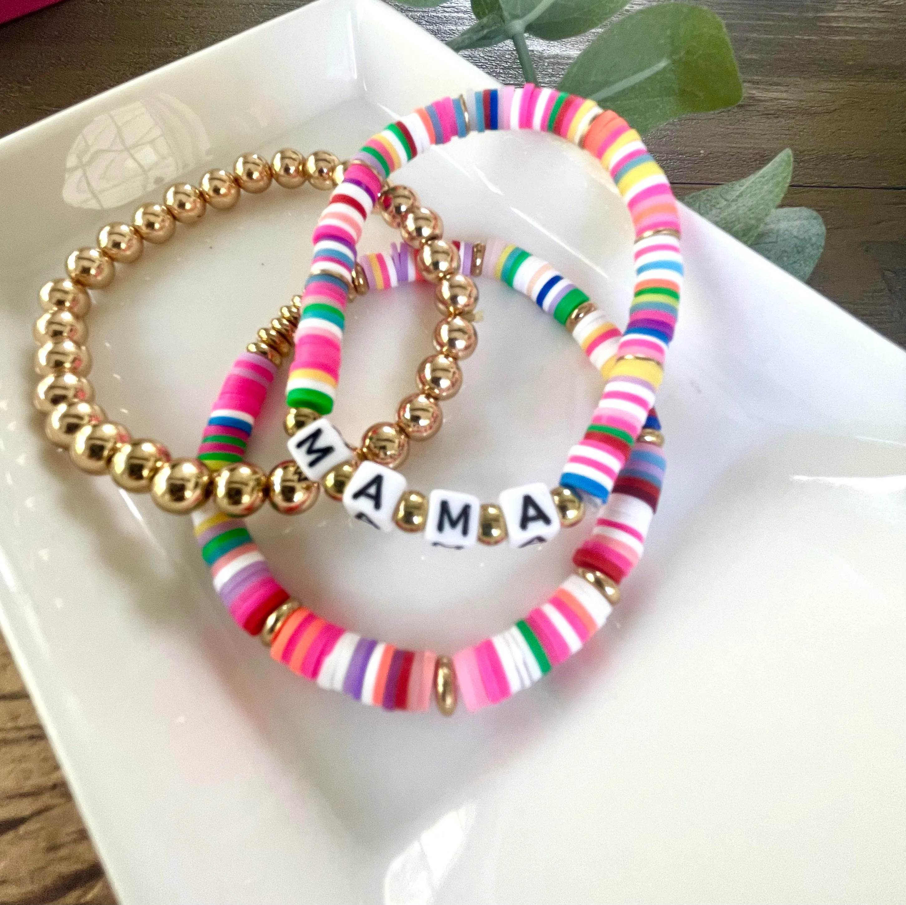 MAMA Heishi Bracelet Stack-Pink Multi