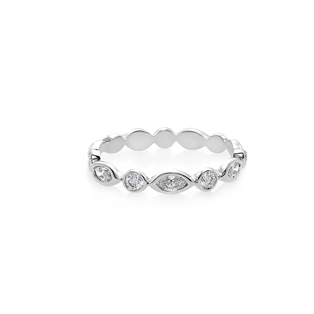 Marquise Cut and Round Brilliant Cut Diamond Stacking Ring in White Gold