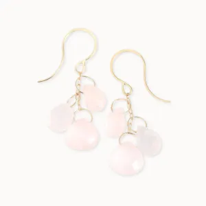 Melissa Joy Manning 14k Gold Rose Quartz Triple Drop Chain Earrings