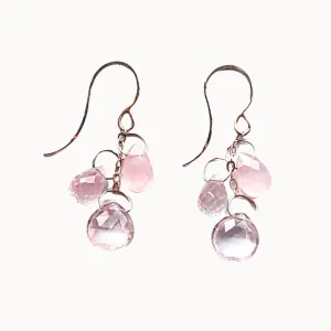 Melissa Joy Manning Sterling Silver Rose Quartz Triple Drop Chain Earrings