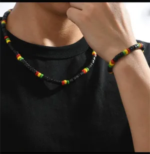 Men's Colorful Beaded Necklace Bracelet Set