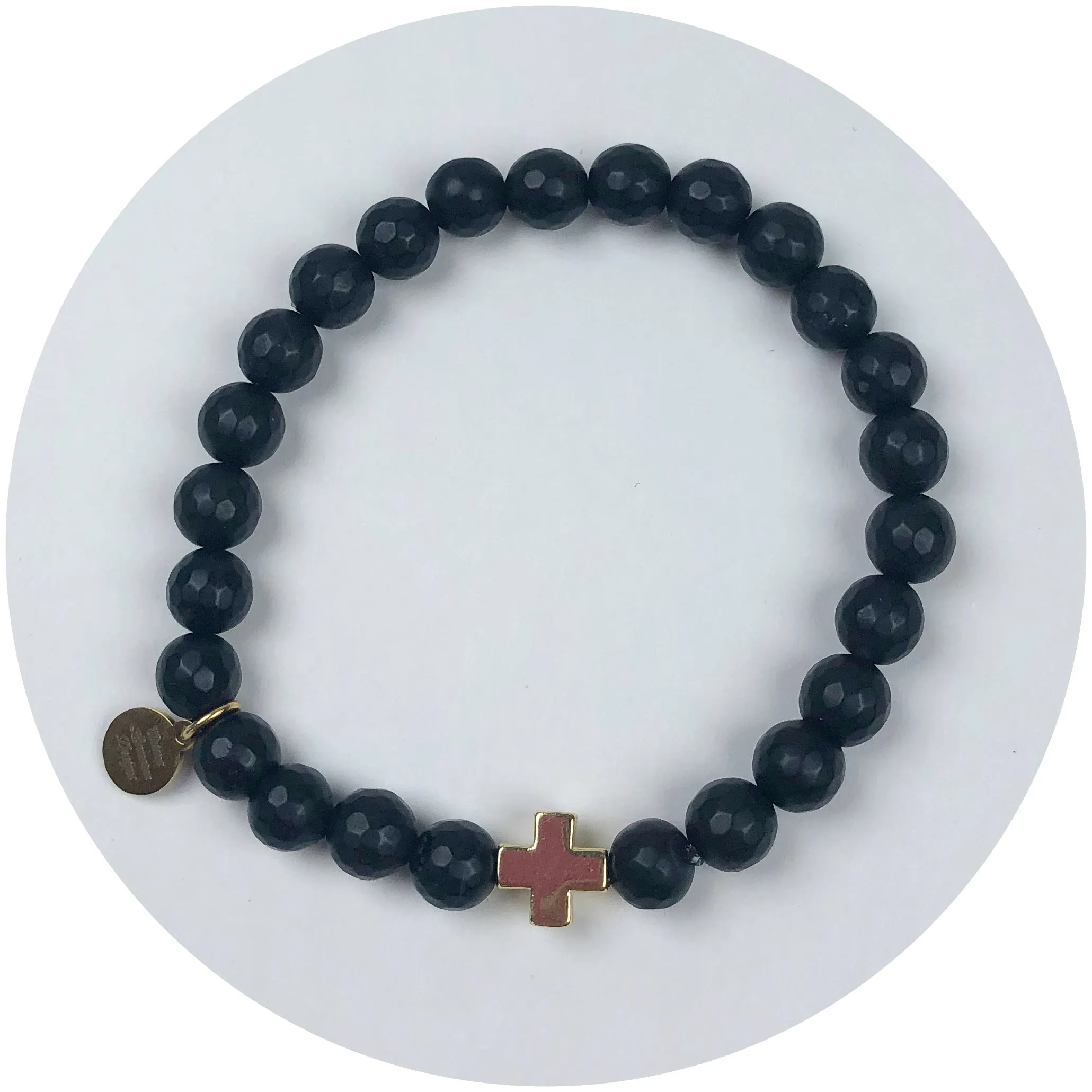 Mens Matte Black Onyx with Gold Cross