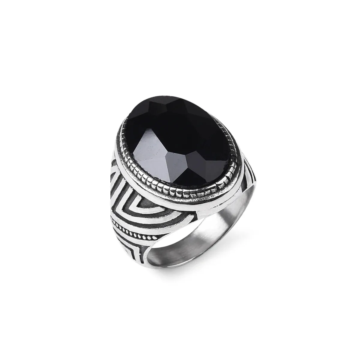 Men's Trend High Quality 316LStainless Steel Onyx Stripe Rings Classic Vintage Fashion Jewelry Eco-Friendly Material