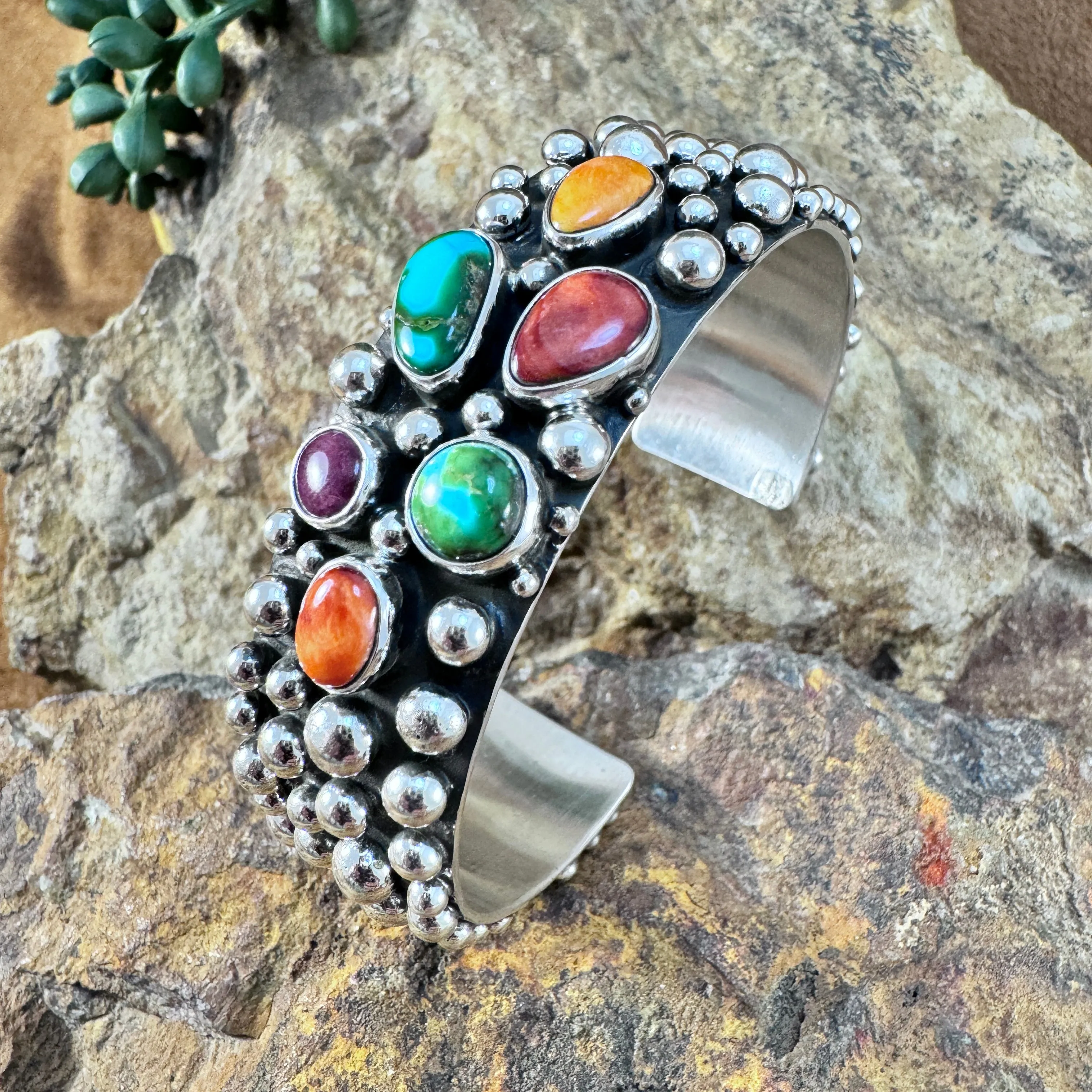 Million Drops Multi Stone Sterling Silver Cuff Bracelet by Diane Wylie