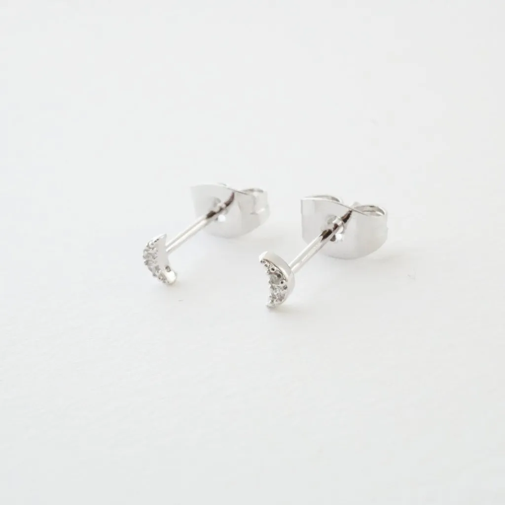 Mini Moon Crystal Stud Earrings