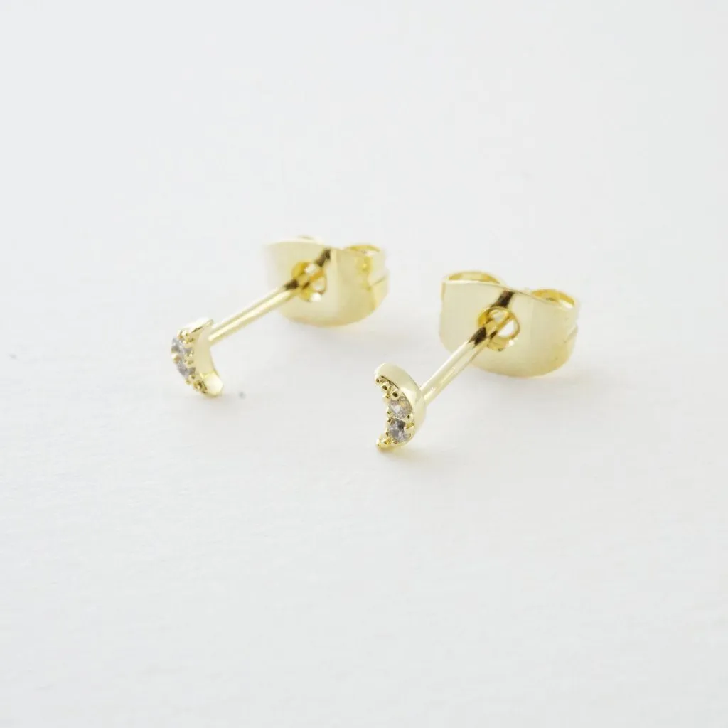 Mini Moon Crystal Stud Earrings