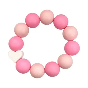 Multi Pink Silicone Beaded Bracelet - White Heart