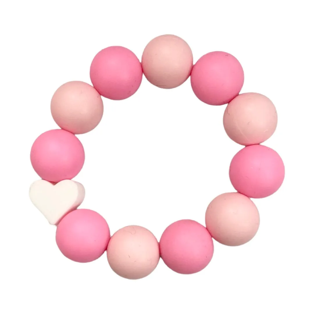 Multi Pink Silicone Beaded Bracelet - White Heart