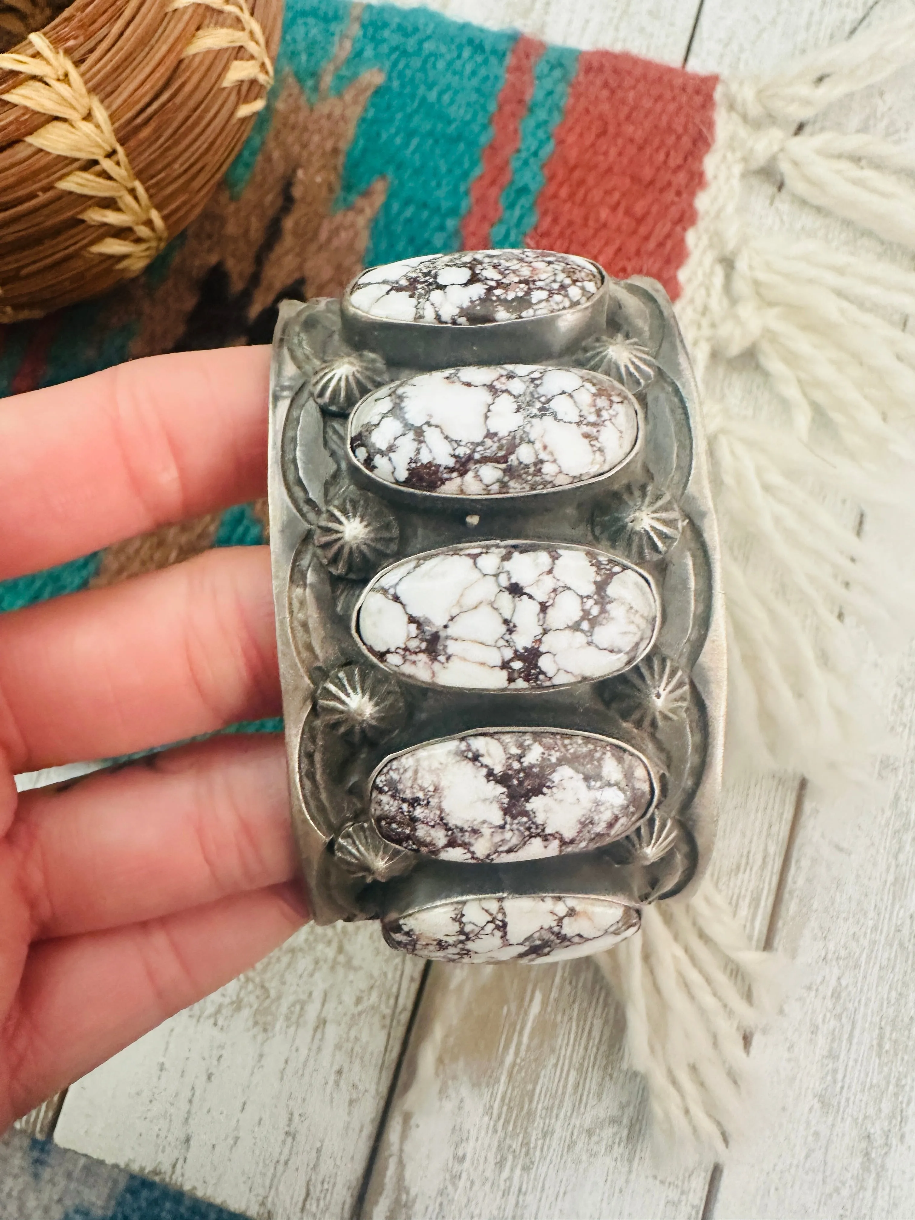 Navajo Wild Horse & Sterling Silver Cuff Bracelet By Chimney Butte