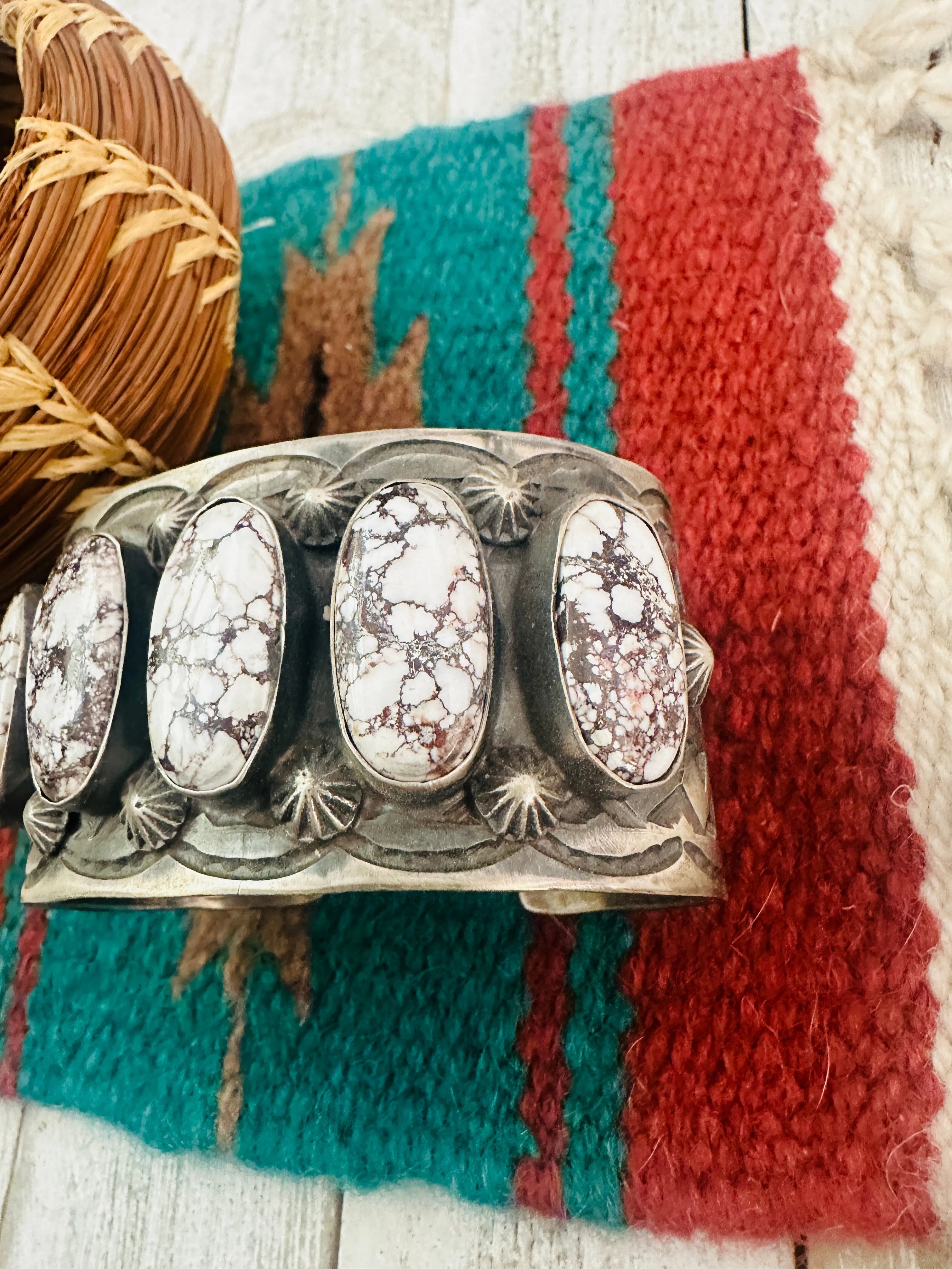 Navajo Wild Horse & Sterling Silver Cuff Bracelet By Chimney Butte