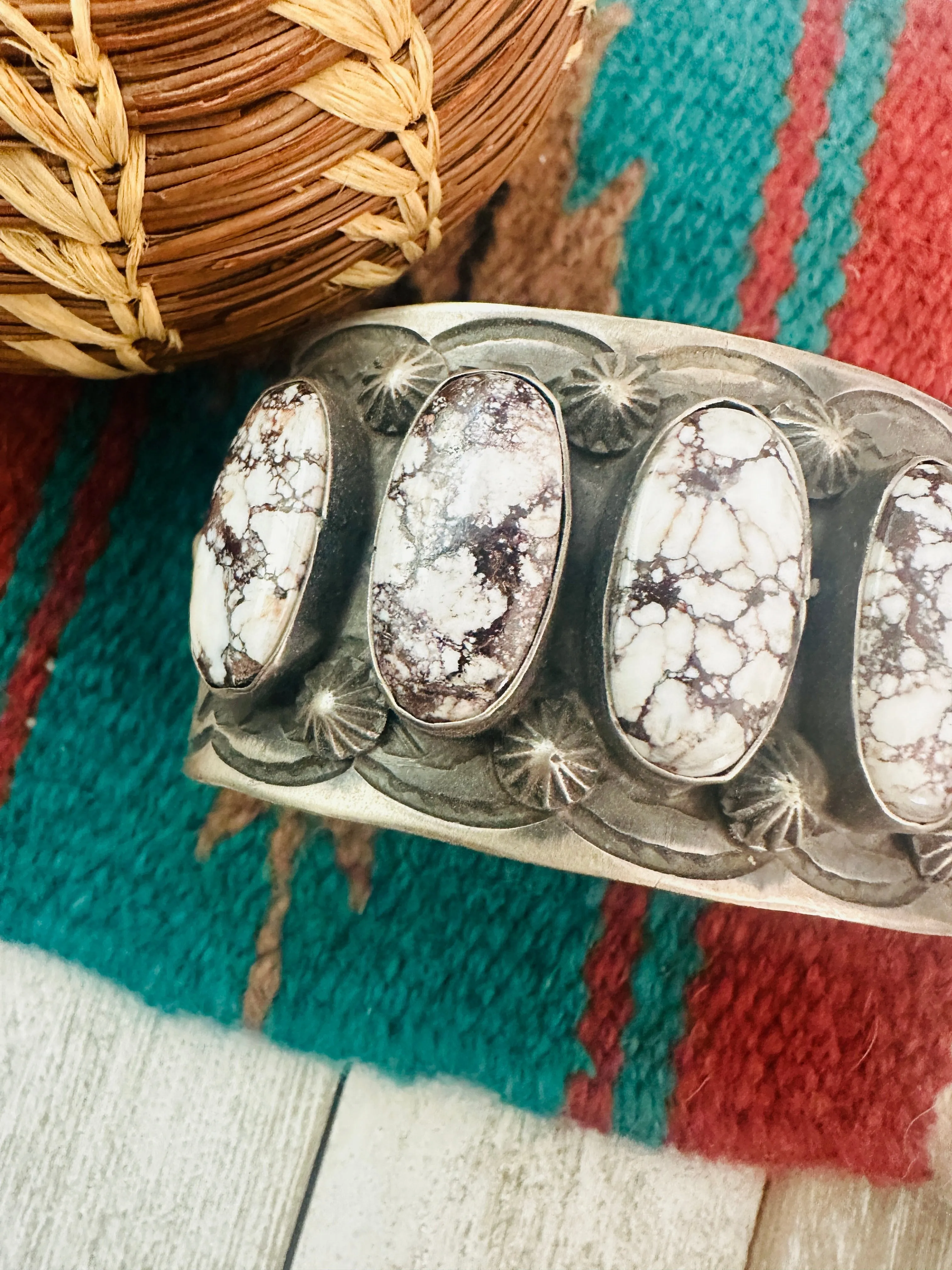 Navajo Wild Horse & Sterling Silver Cuff Bracelet By Chimney Butte