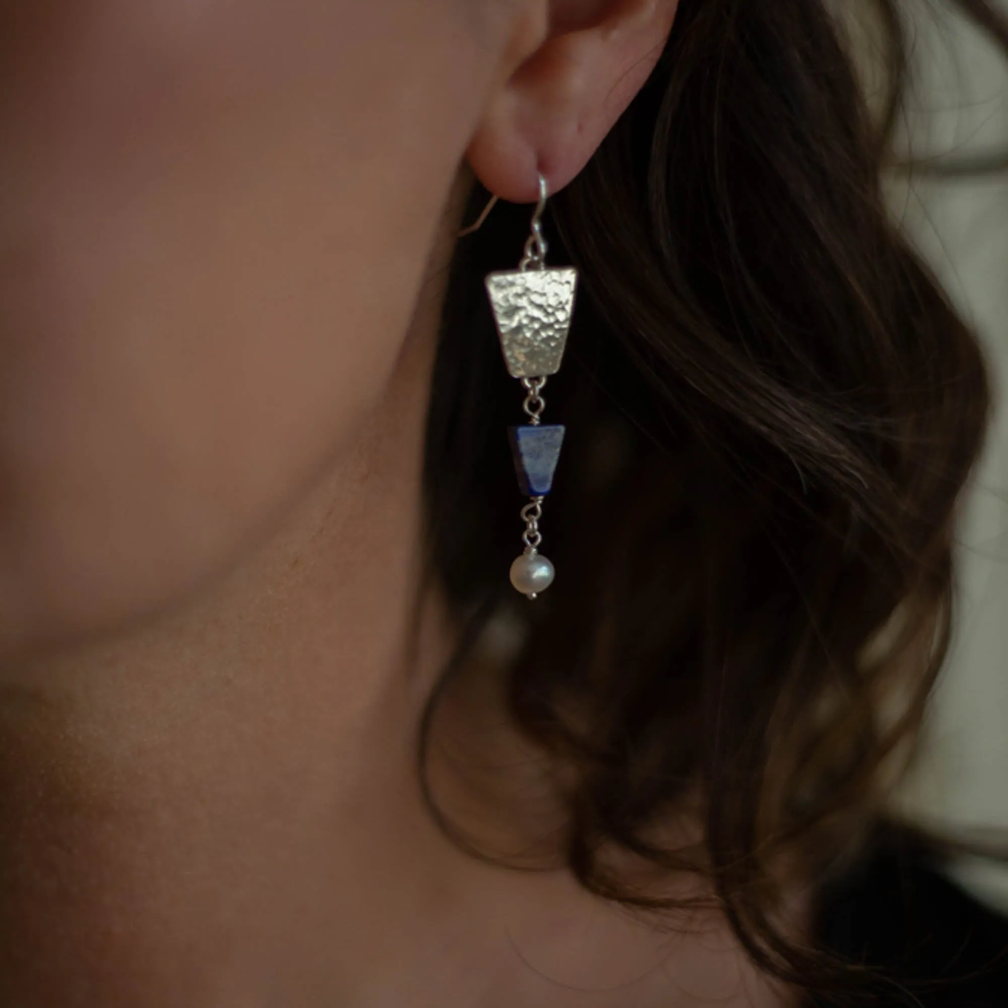 Nefertiti Lapis Lazuli and Pearl Earrings