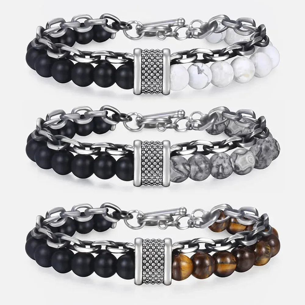 New 2020 Men's Tiger Eye Stone Beaded Bracelet Stainless Steel Gunmetal Link Chain Yoga Bracelet Male Jewelry Dropshipping