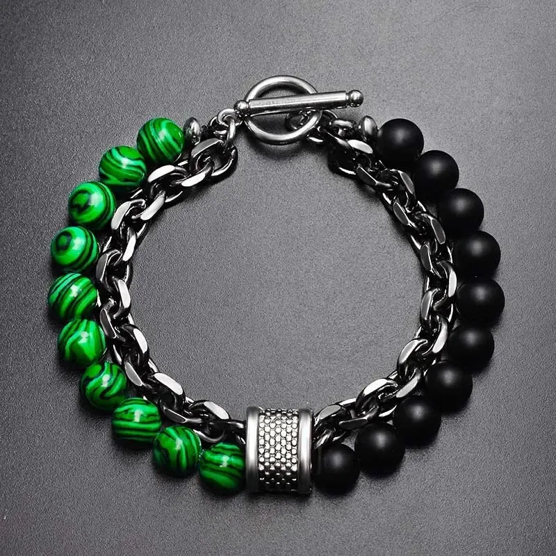 New 2020 Men's Tiger Eye Stone Beaded Bracelet Stainless Steel Gunmetal Link Chain Yoga Bracelet Male Jewelry Dropshipping