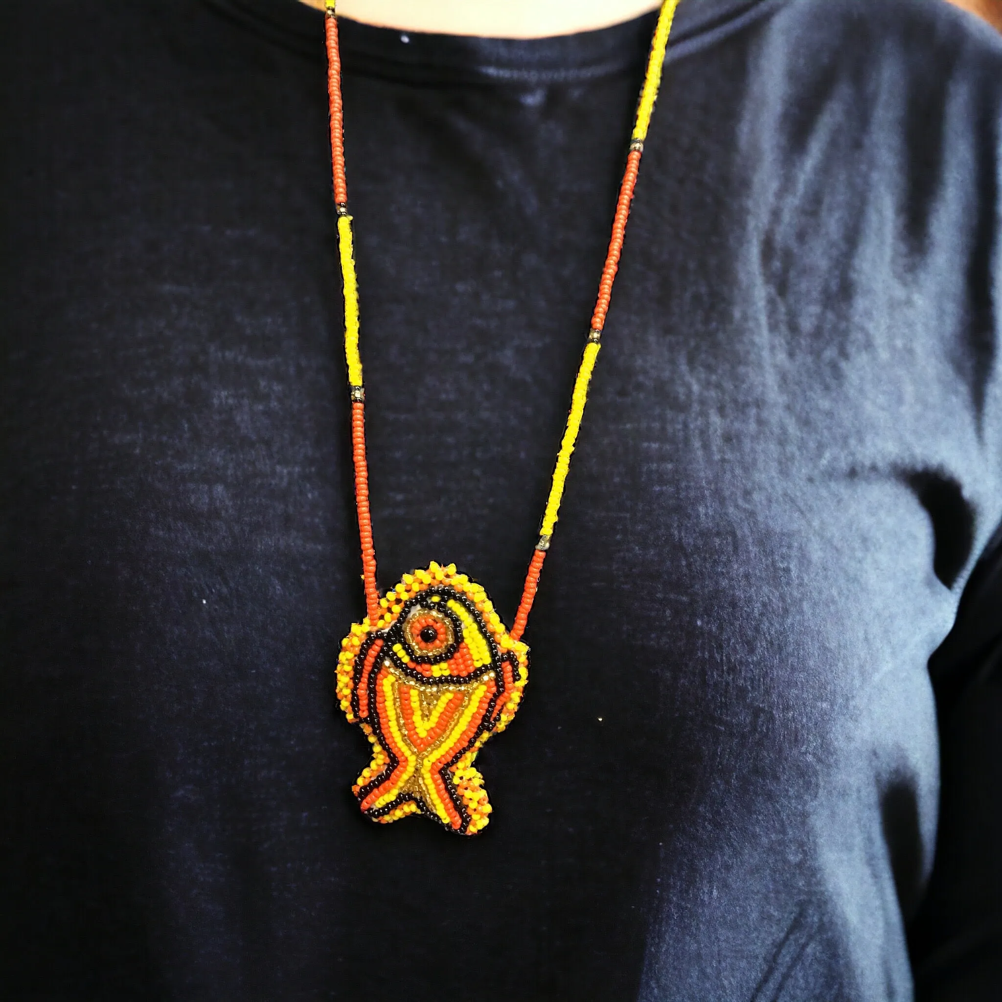 OLDTRIBES™ Necklace Red and Golden Fish Pouch