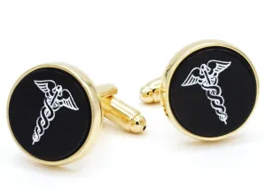 Onyx Caduceus Cufflinks