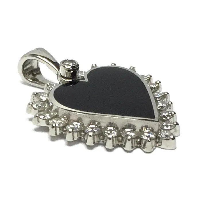 Onyx Heart Shape Inlaid .55Ctw Diamond Pendant