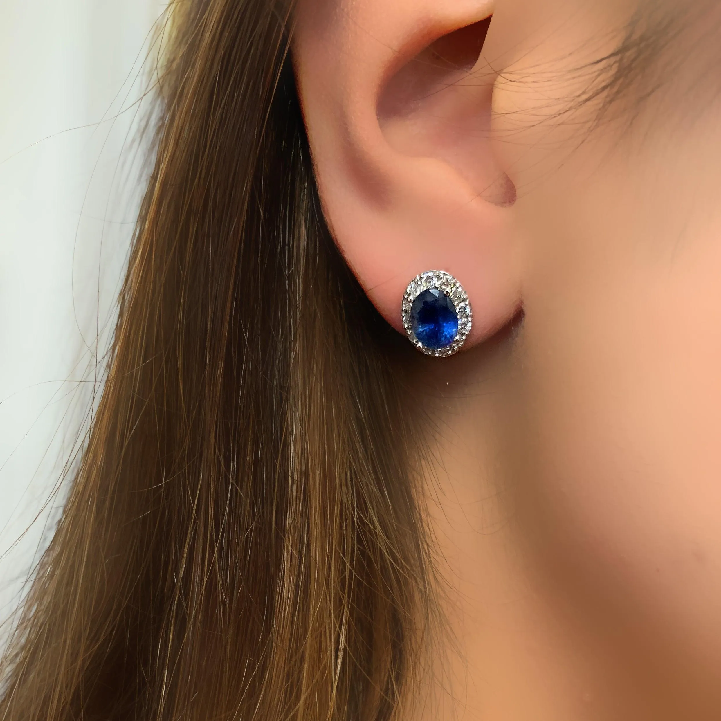 Oval Sapphire and Diamond Halo Stud Earrings