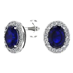 Oval Sapphire and Diamond Halo Stud Earrings