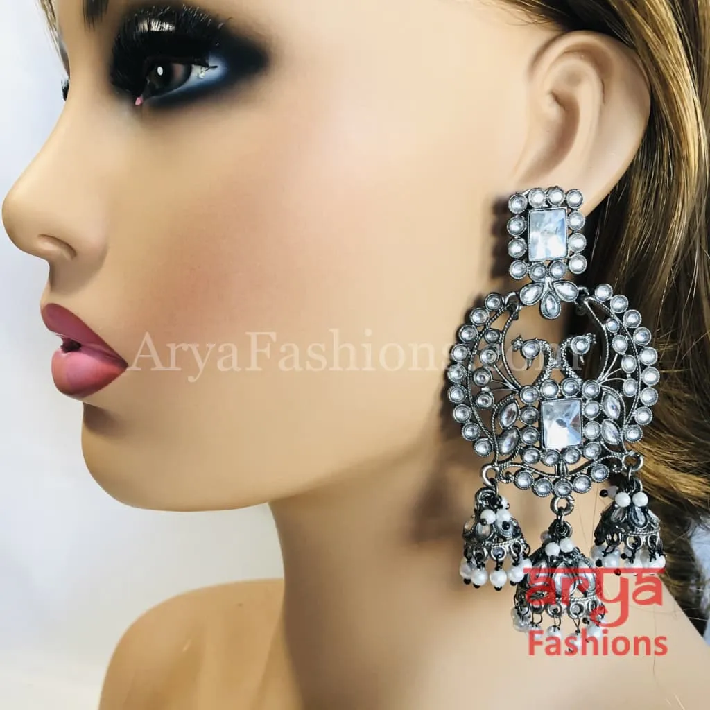 Oxidized Silver Gray Triple Jhumka Earrings