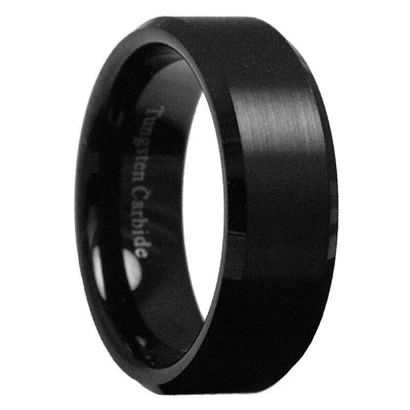 Paris Jewelry Tungsten 8mm Black Brushed Ring Wedding Band For Men & Women