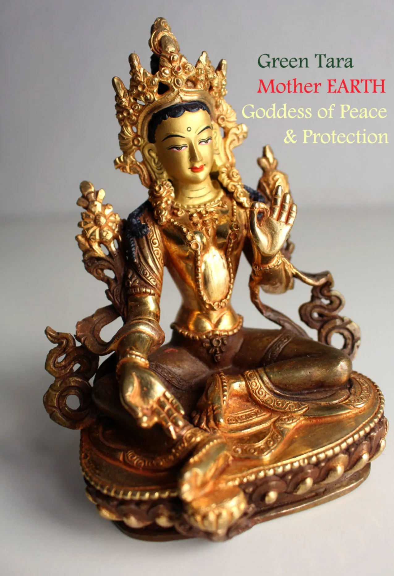 Partly Gold Plated Green Tara Statue 6" SSST320