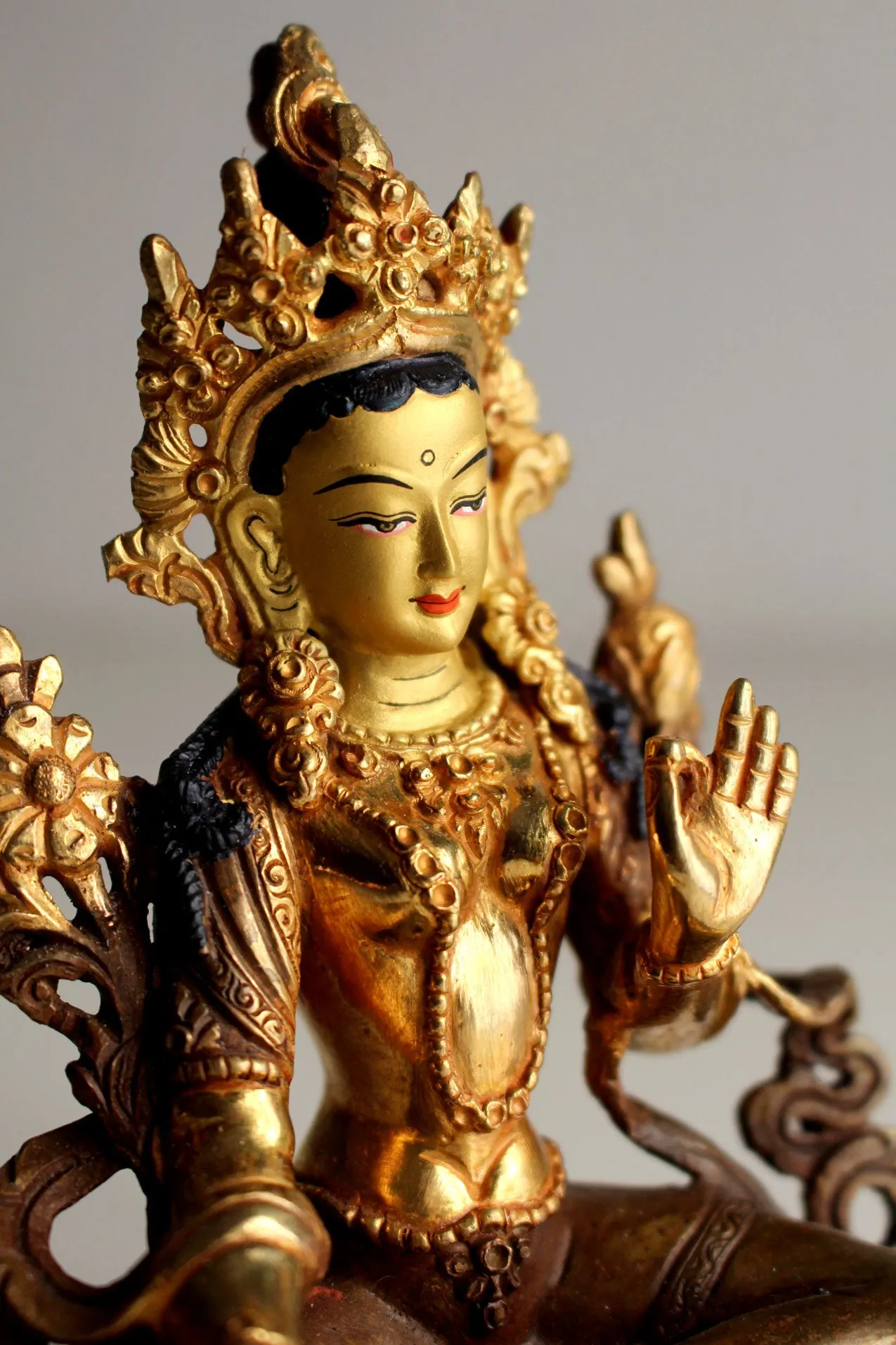 Partly Gold Plated Green Tara Statue 6" SSST320