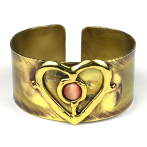 Peach Tiger Eye and Brass Heart Cuff Brass Images