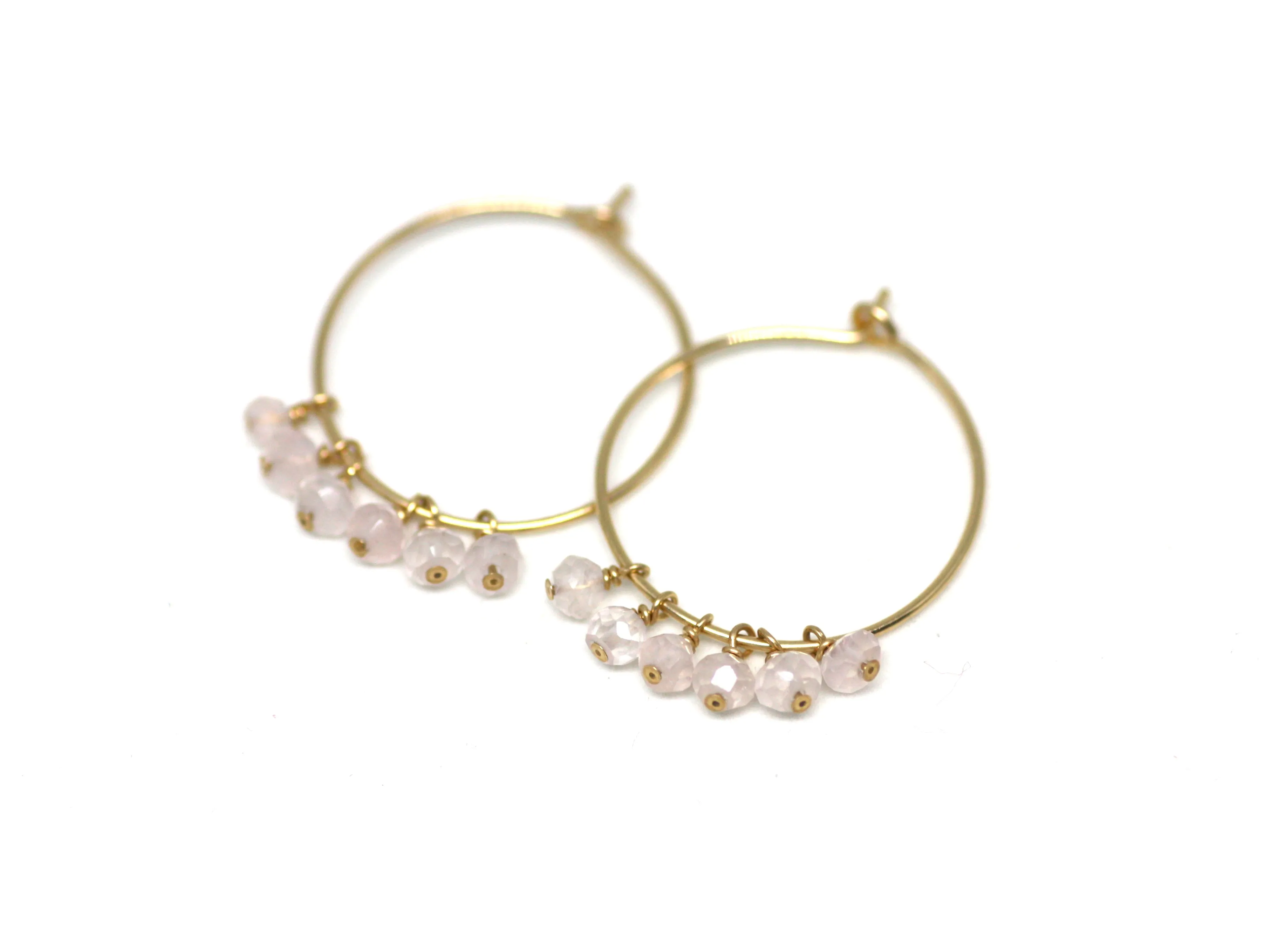 Pink Quartz Hoop Earrings in Gold