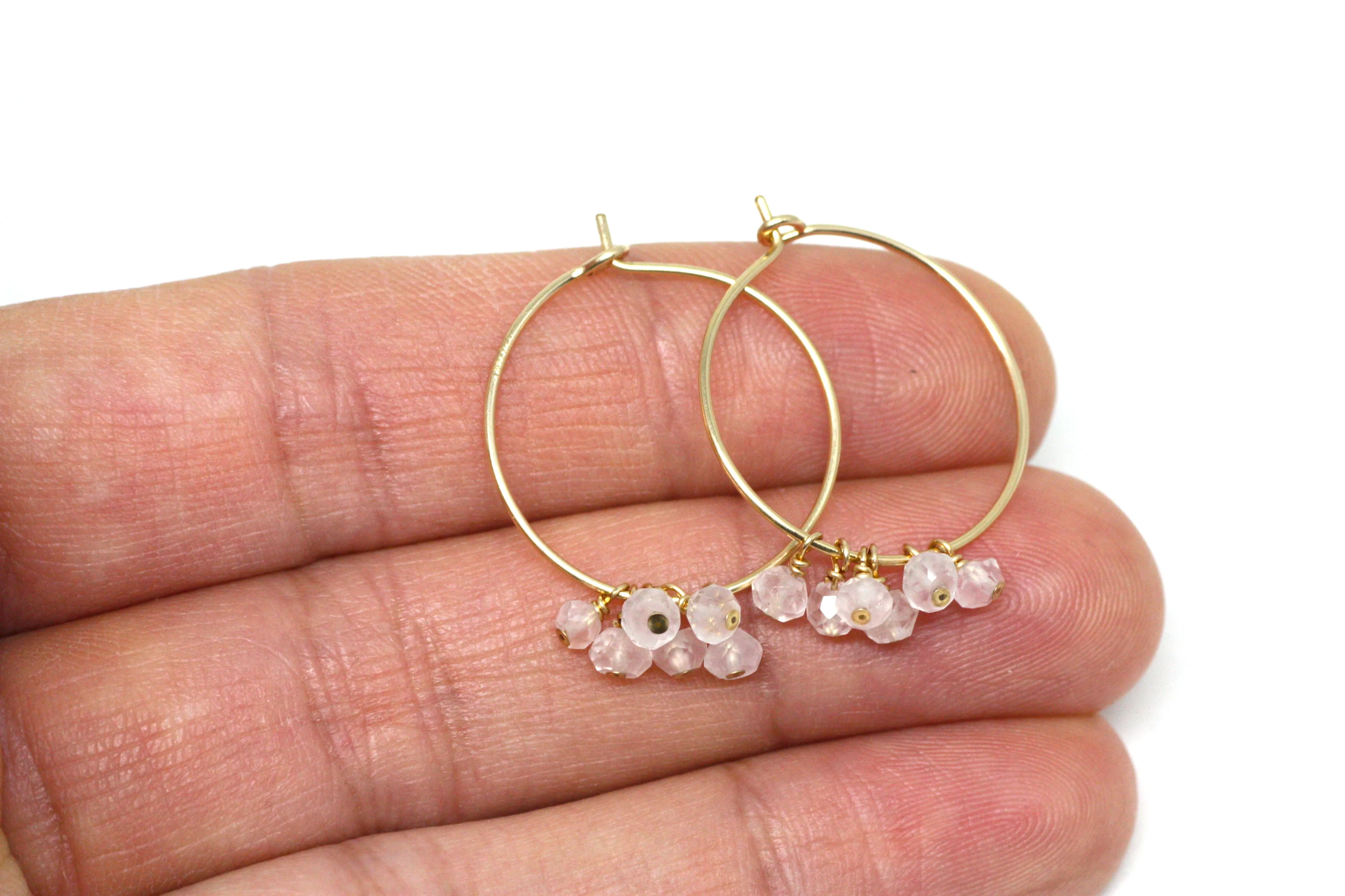 Pink Quartz Hoop Earrings in Gold