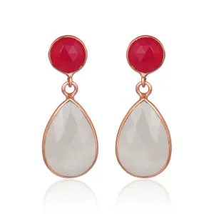 Pink Tourmaline   White Quartz Teardrop Earring Sterling Silver 18K Rose Gold Plate