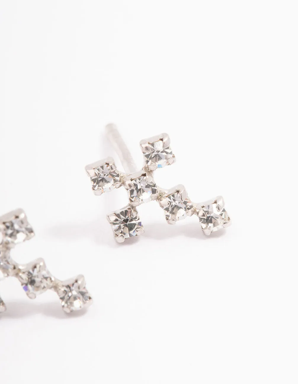 Platinum Sterling Silver Cross Cubic Zirconia Stud Earrings