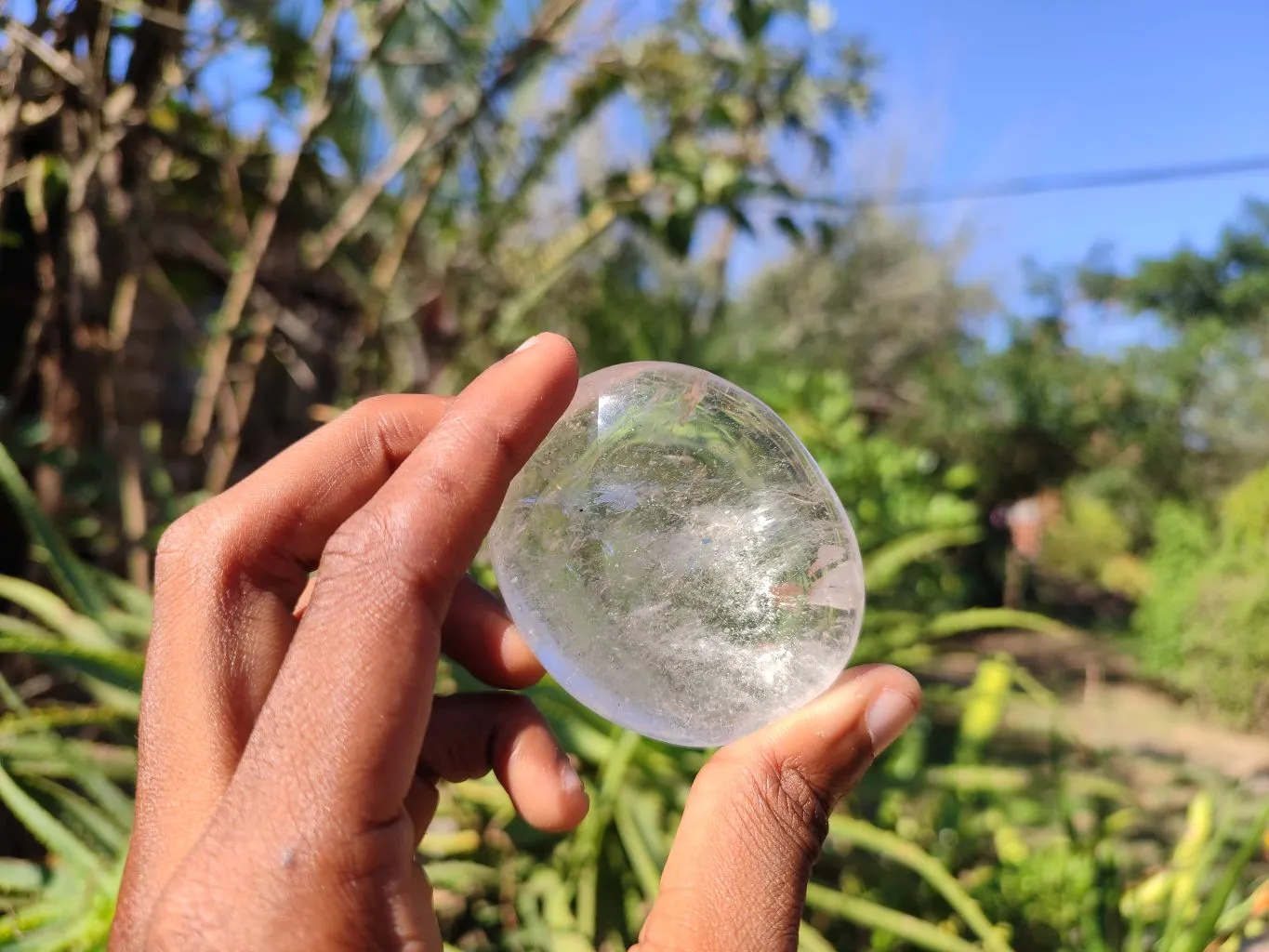 Polished Large Rock Crystal & Girasol Quartz Galet / Palm Stones x 12 From Madagascar