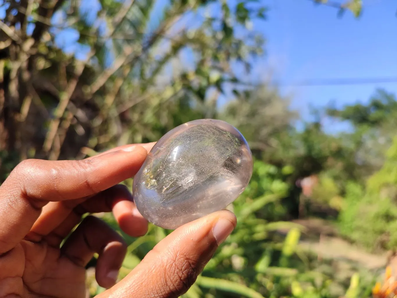 Polished Large Rock Crystal & Girasol Quartz Galet / Palm Stones x 12 From Madagascar