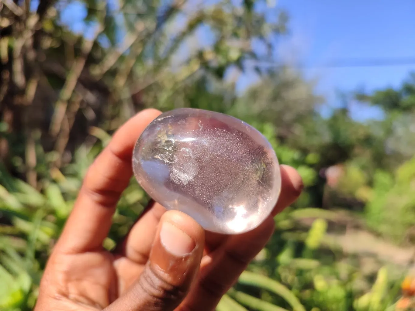 Polished Large Rock Crystal & Girasol Quartz Galet / Palm Stones x 12 From Madagascar