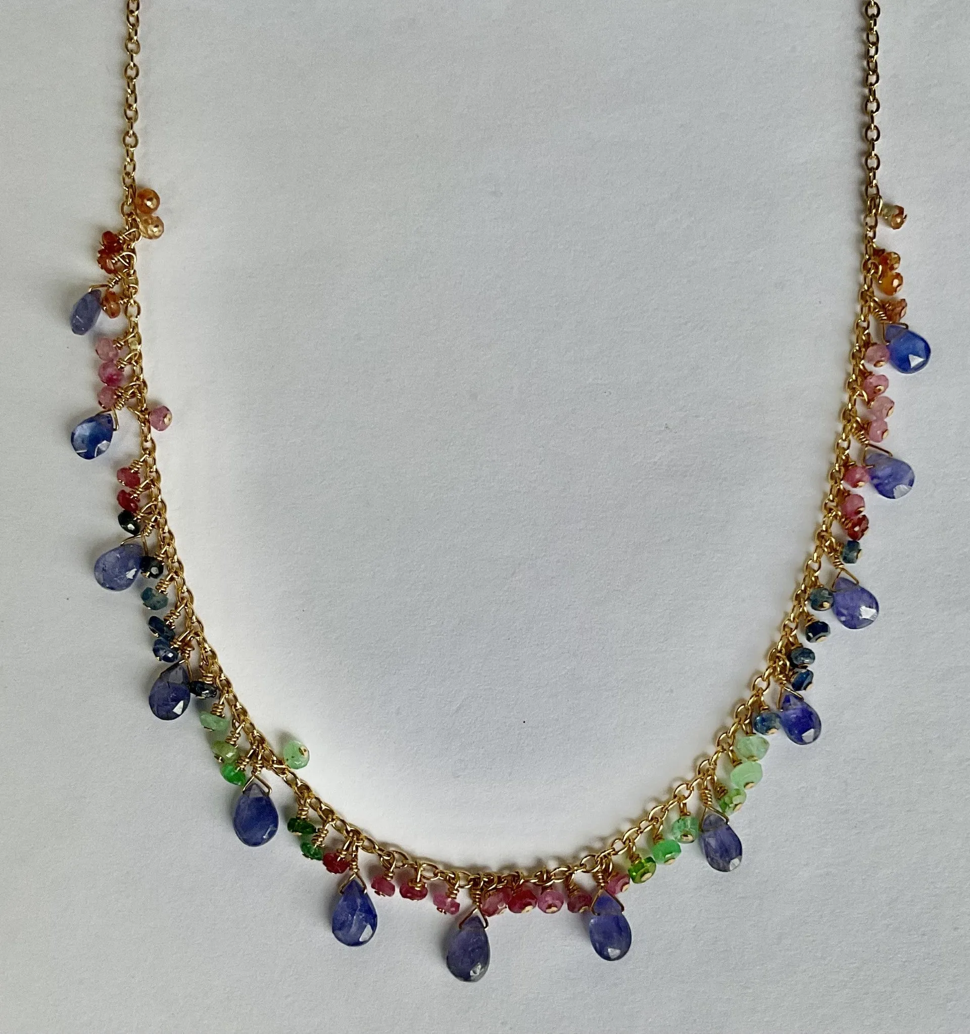 Pom Jewelry Tanzanite and Mixed Sapphire Necklace In Gold Fill