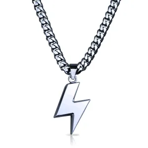 Pro Lightning Bolt Pendant With 6mm Cuban Link Chain Necklace - Stainless Steel