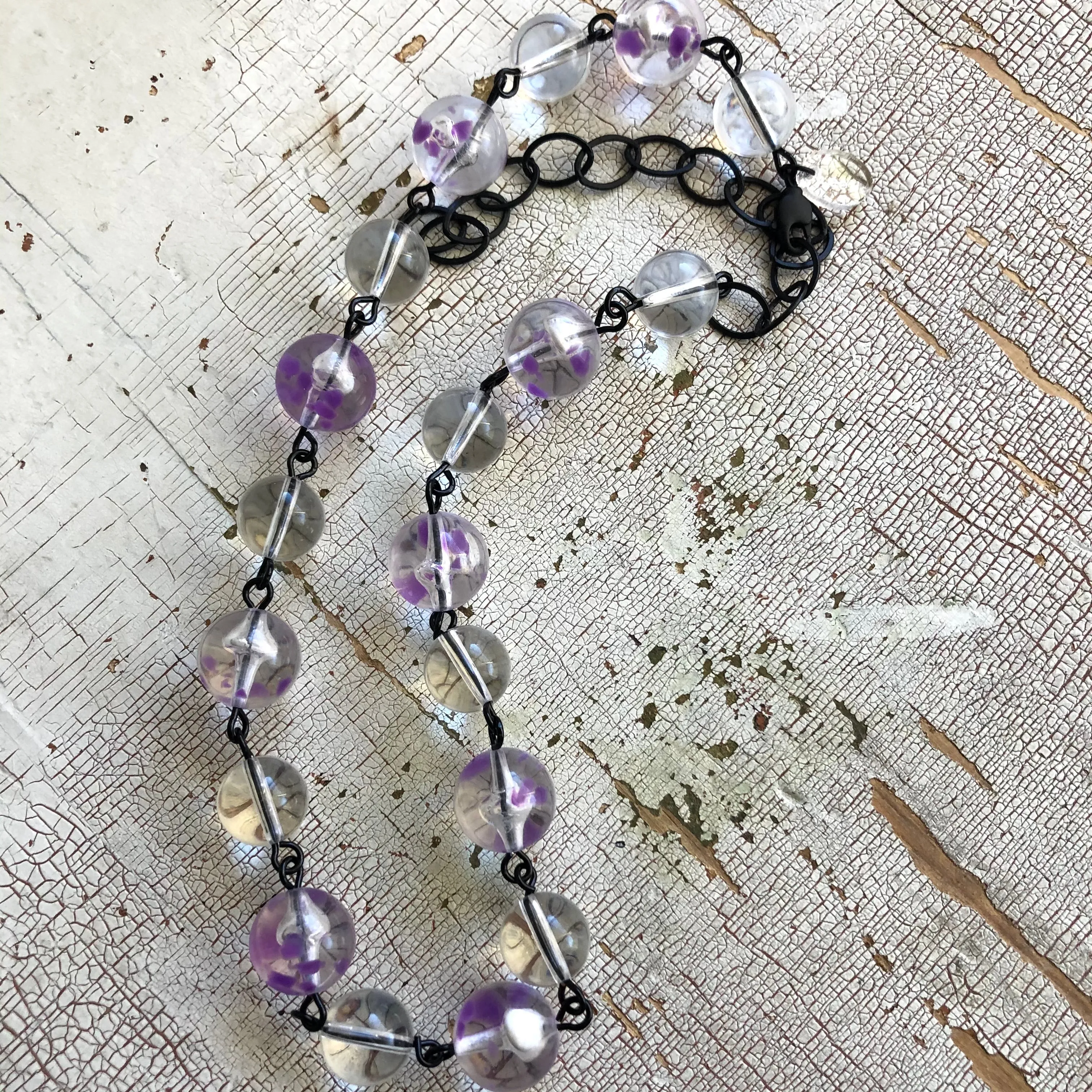 Purple & Clear Snowglobe Beaded Amelia Necklace