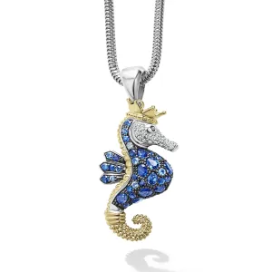 Rare Wonders Blue Sapphire and Diamond Seahorse Pendant Necklace