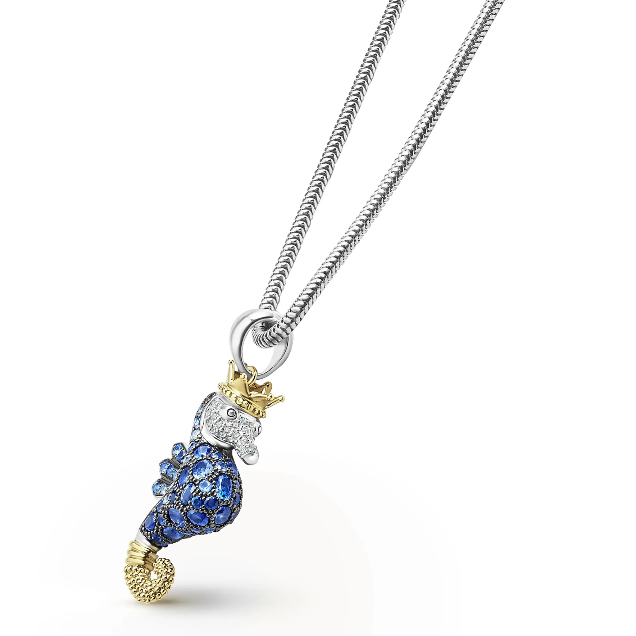 Rare Wonders Blue Sapphire and Diamond Seahorse Pendant Necklace