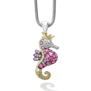 Rare Wonders Pink Sapphire and Diamond Seahorse Pendant Necklace