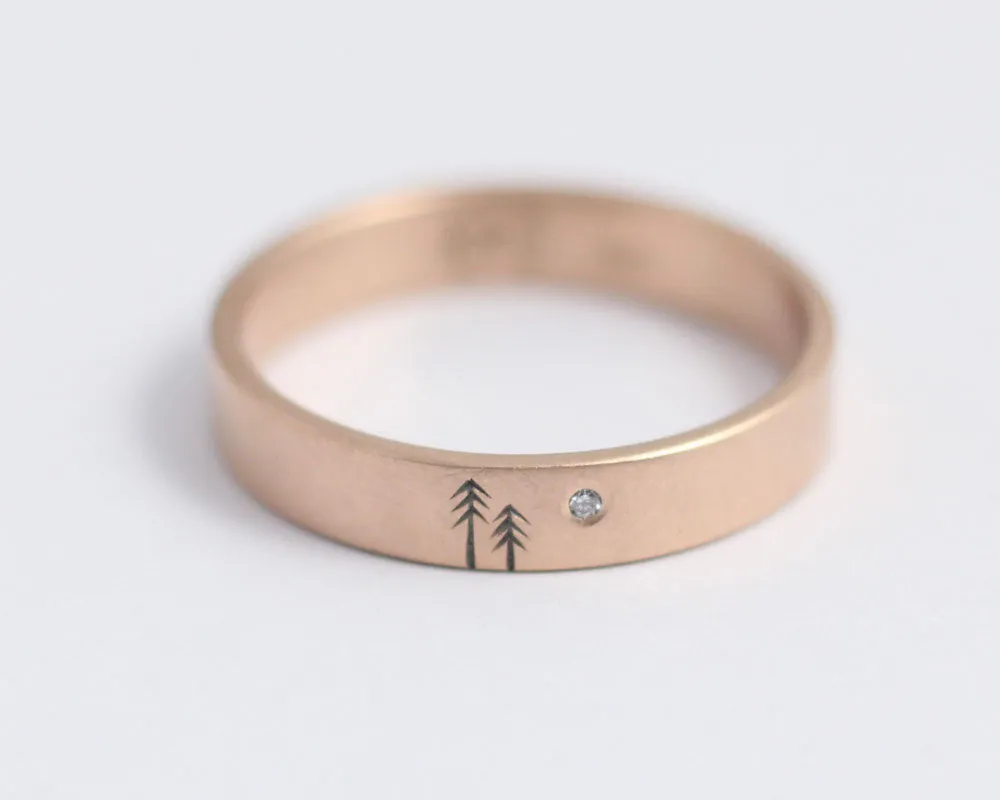 READY TO SHIP #304- Woodland Ring with Single Diamond in Rose Gold - Medium Size 5.75