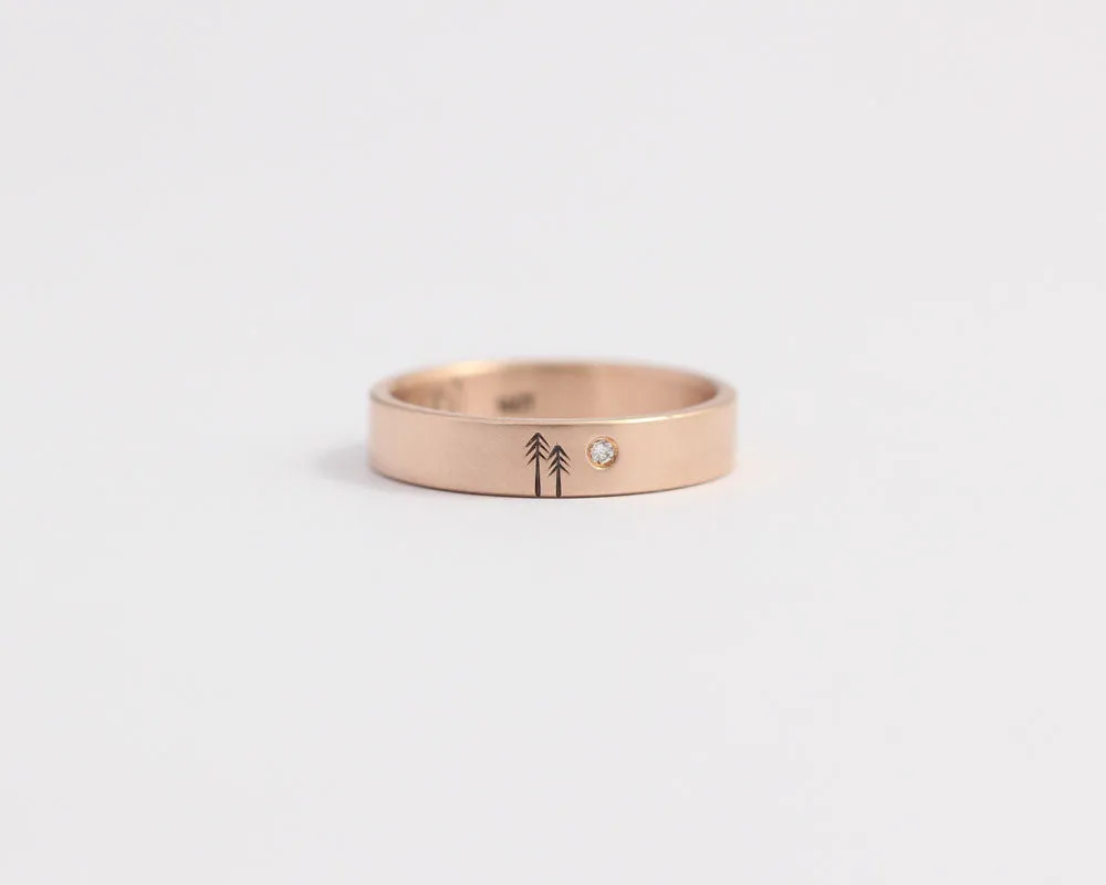 READY TO SHIP #304- Woodland Ring with Single Diamond in Rose Gold - Medium Size 5.75